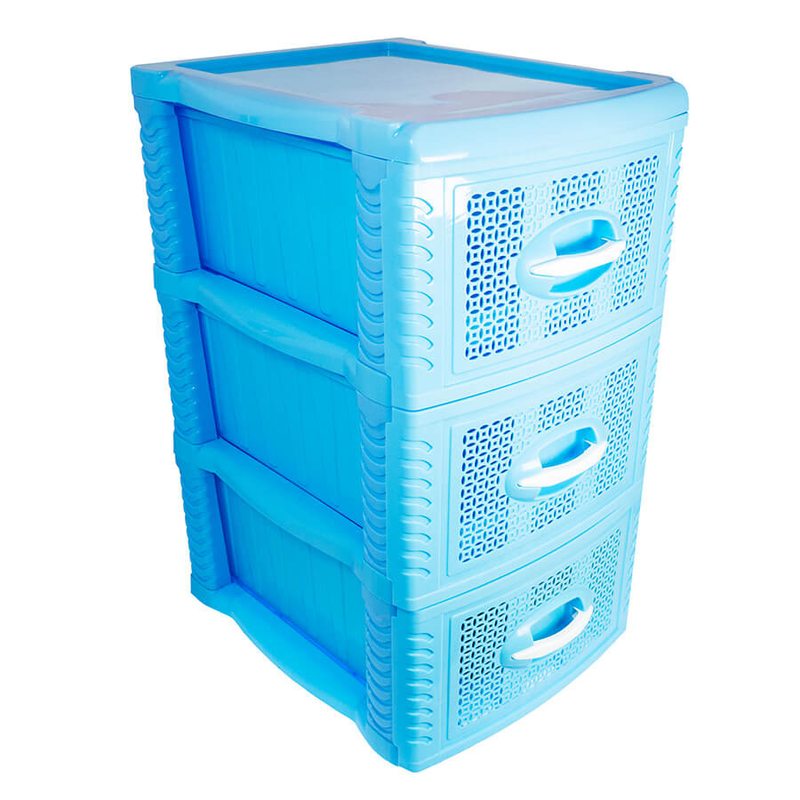 Комод пластиковый на 3 ящика / яруса (голубой)