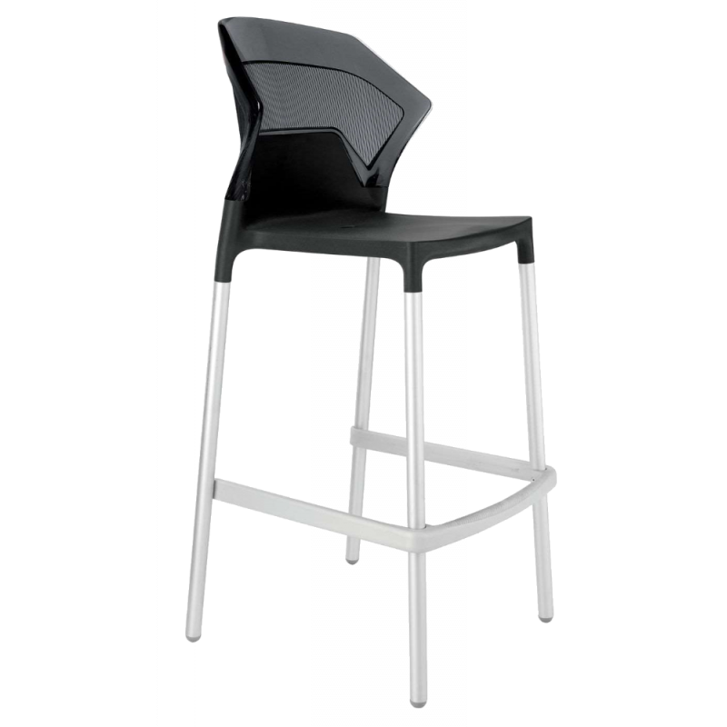 Барний стілець Papatya Ego-S чорне сидіння, верх прозоро-димчастий