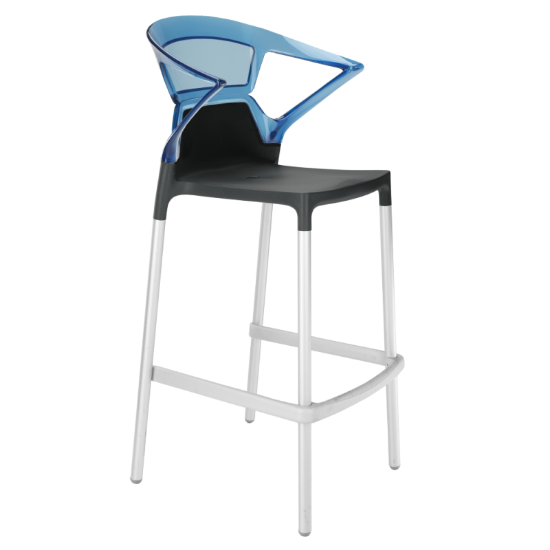 Барное кресло Papatya Ego-K черное сиденье, верх прозрачно-синий