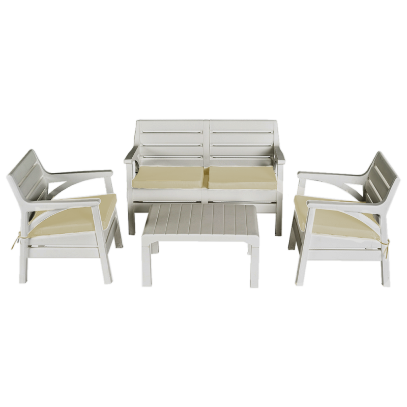 Набор мебели Irak Plastik Маями (2 кресла + скамейка + столик) белый