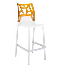 Барний стілець Papatya Ego-Rock біле сидіння, верх прозоро-помаранчевий