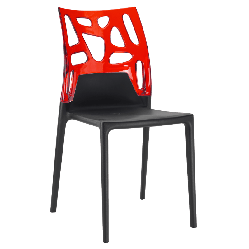 Стілець Papatya Ego-Rock чорне сидіння, верх прозоро-червоний