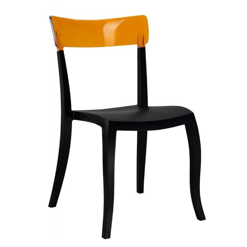 Стілець Papatya Hera-S чорне сидіння, верх прозоро-помаранчевий