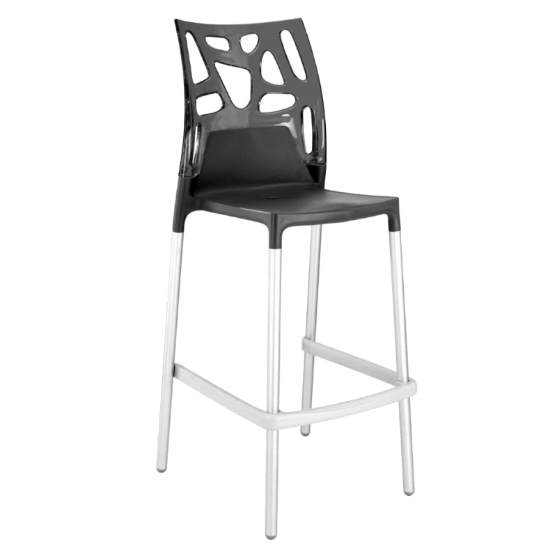 Барный стул Papatya Ego-Rock антрацит сиденье, верх прозрачно-дымчатый