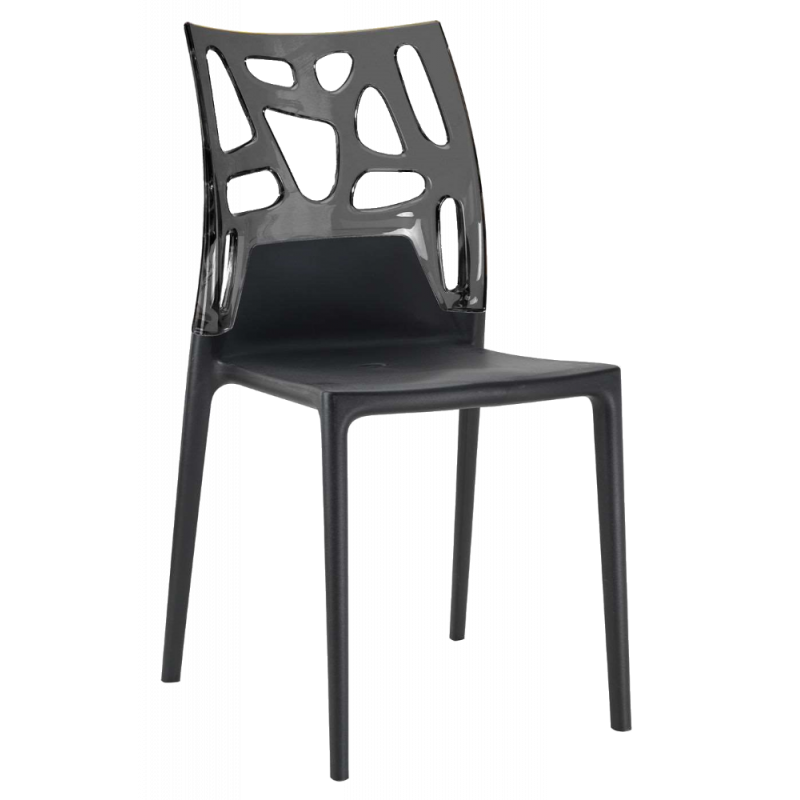 Стул Papatya Ego-Rock черное сиденье, верх прозрачно-дымчатый