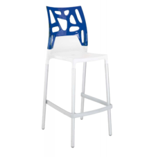 Барний стілець Papatya Ego-Rock біле сидіння, верх прозоро-синій