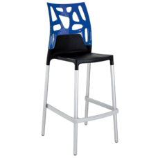 Барный стул Papatya Ego-Rock черное сиденье, верх прозрачно-синий