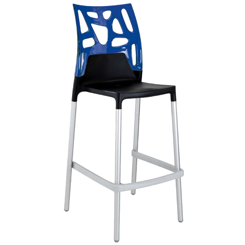 Барний стілець Papatya Ego-Rock чорне сидіння, верх прозоро-синій