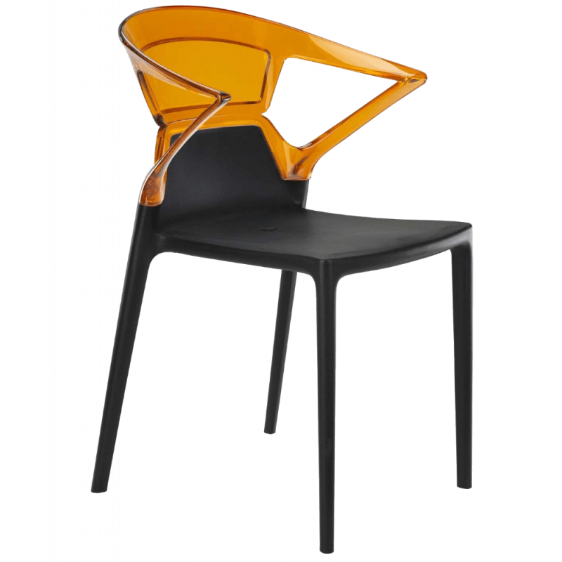 Крісло Papatya Ego-K чорне сидіння, верх прозоро-помаранчевий