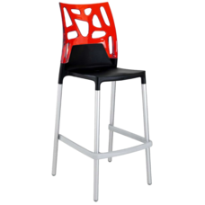 Барный стул Papatya Ego-Rock черное сиденье, верх прозрачно-красный