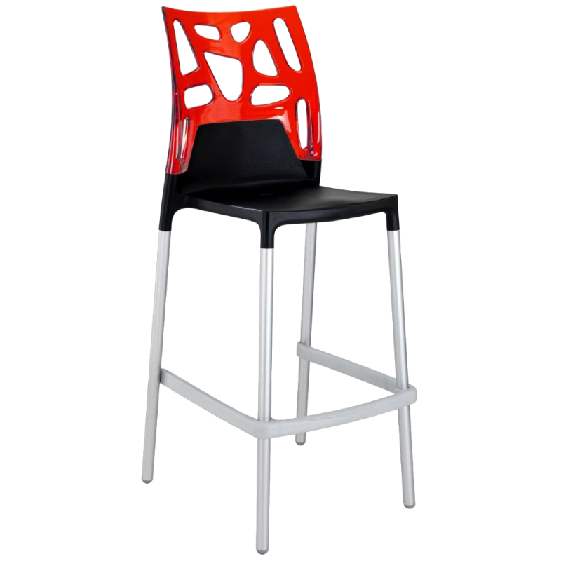 Барный стул Papatya Ego-Rock черное сиденье, верх прозрачно-красный