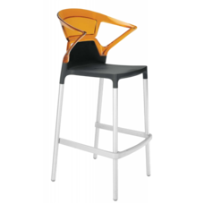 Барное кресло Papatya Ego-K черное сиденье, верх прозрачно-оранжевый