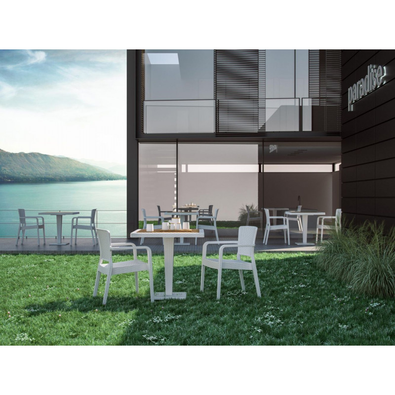Стол Tilia Antares 70x70 см столешница ироко, база нержавеющая сталь черный