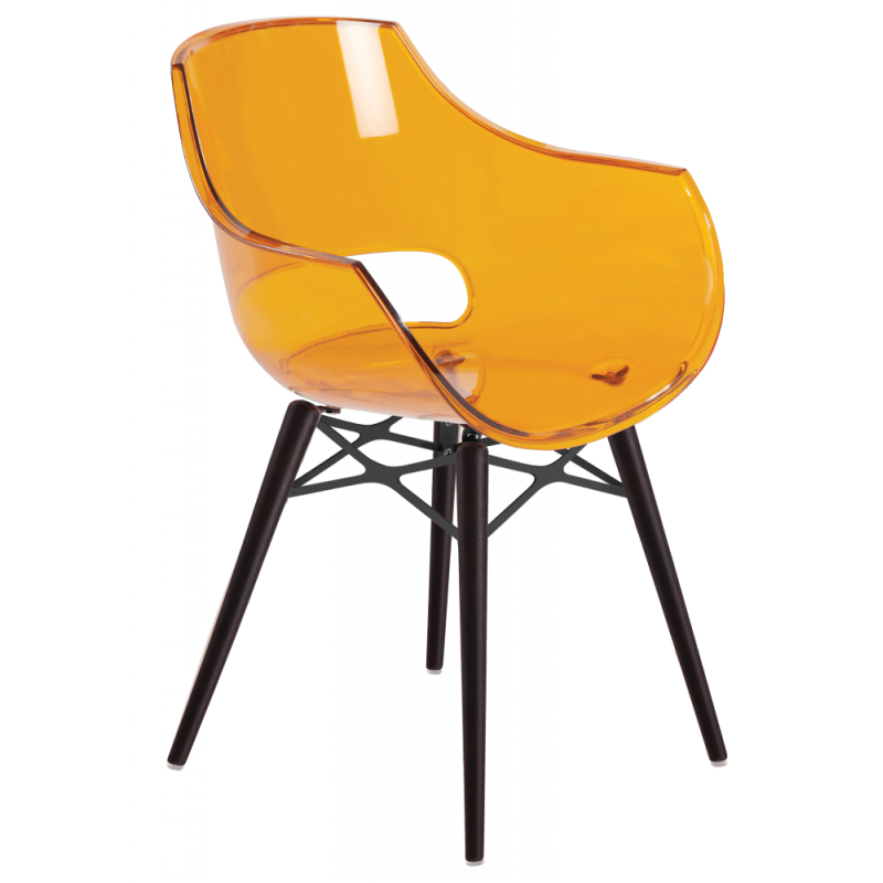 Кресло Papatya Opal-Wox прозрачно-оранжевое, рама лакированный бук венге