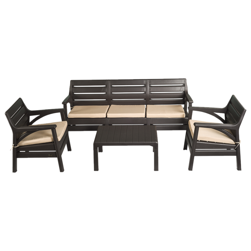 Набор мебели Irak Plastik Гавайи (2 кресла + скамейка + столик) тёмно-коричневый
