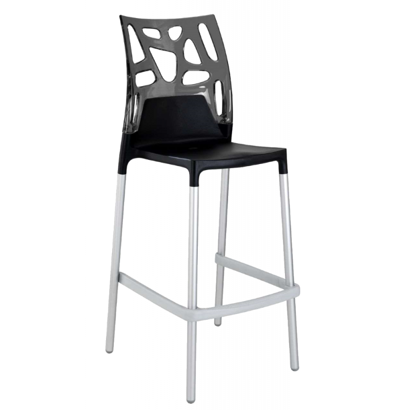 Барный стул Papatya Ego-Rock черное сиденье, верх прозрачно-дымчатый