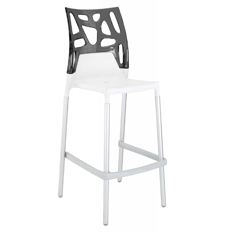 Барный стул Papatya Ego-Rock белое сиденье, верх прозрачно-дымчатый
