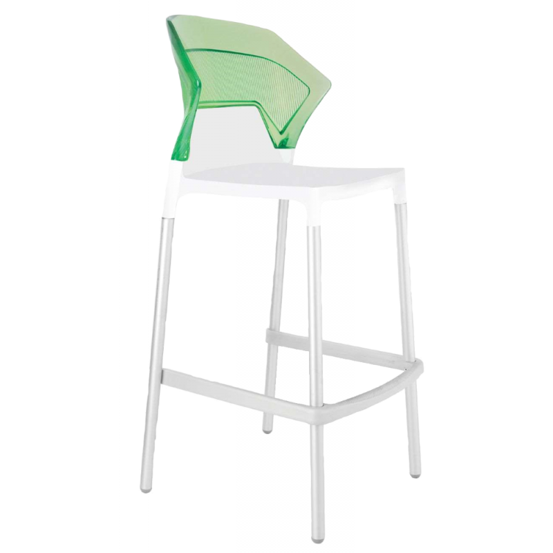 Барний стілець Papatya Ego-S біле сидіння, верх прозоро-зелений