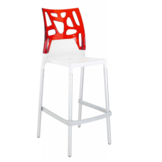 Барный стул Papatya Ego-Rock белое сиденье, верх прозрачно-красный