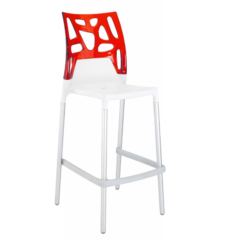 Барний стілець Papatya Ego-Rock біле сидіння, верх прозоро-червоний