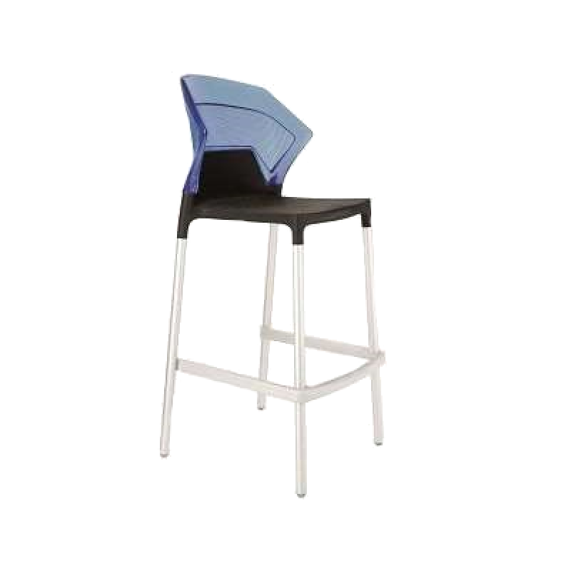 Барний стілець Papatya Ego-S чорне сидіння, верх прозоро-синій