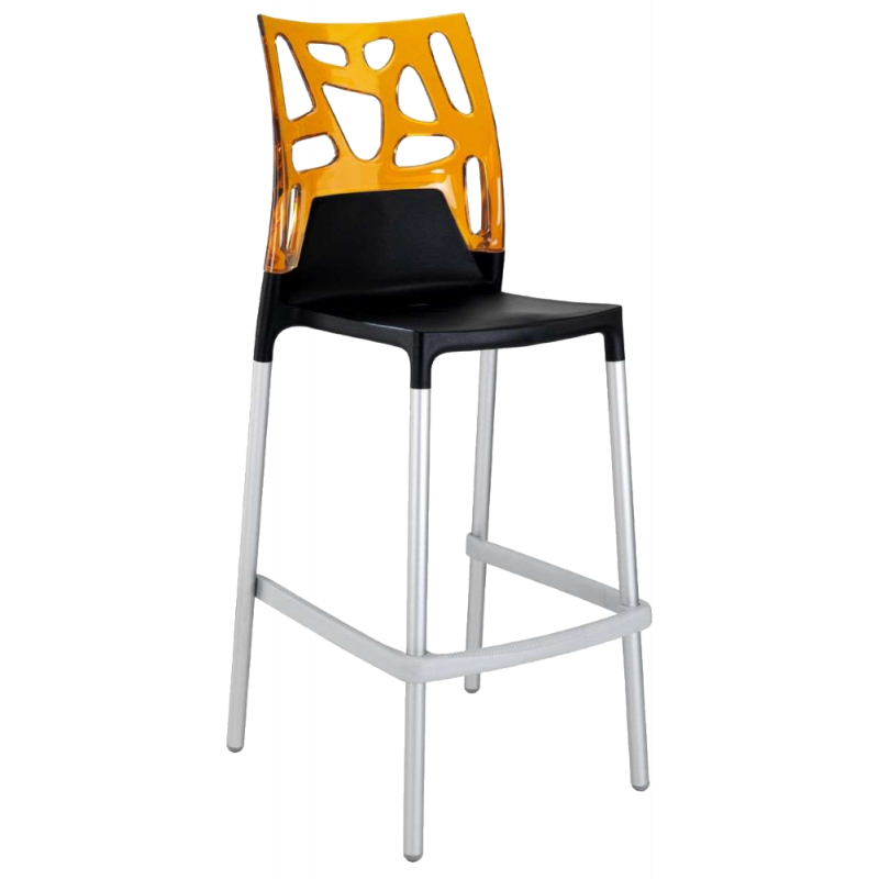 Барный стул Papatya Ego-Rock черное сиденье, верх прозрачно-оранжевый