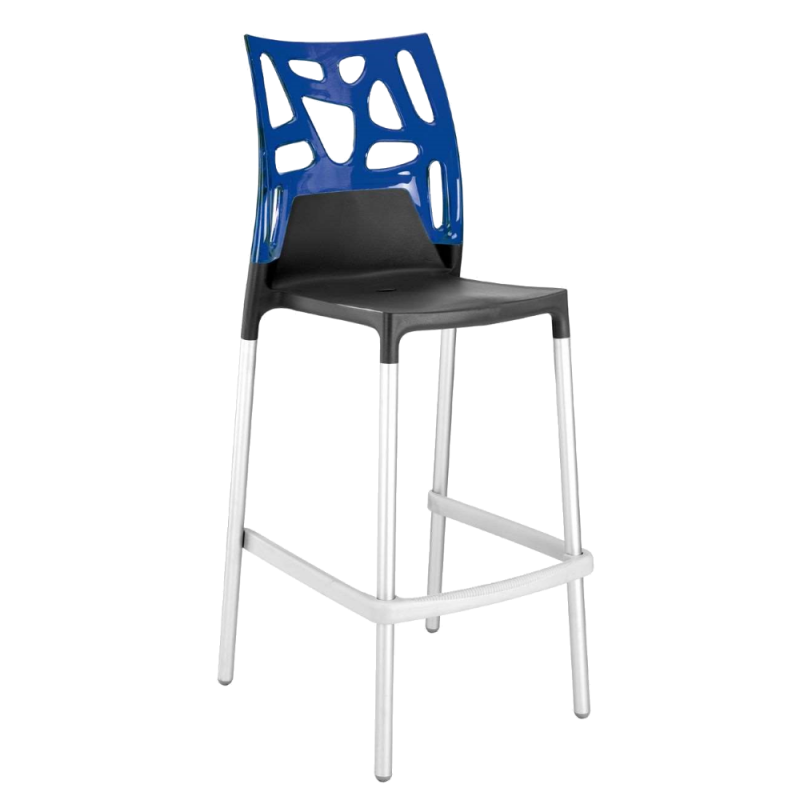 Барный стул Papatya Ego-Rock антрацит сиденье, верх прозрачно-синий