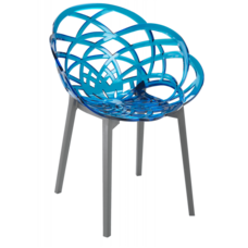 Кресло Papatya Flora прозрачно-синее сиденье, низ антрацит