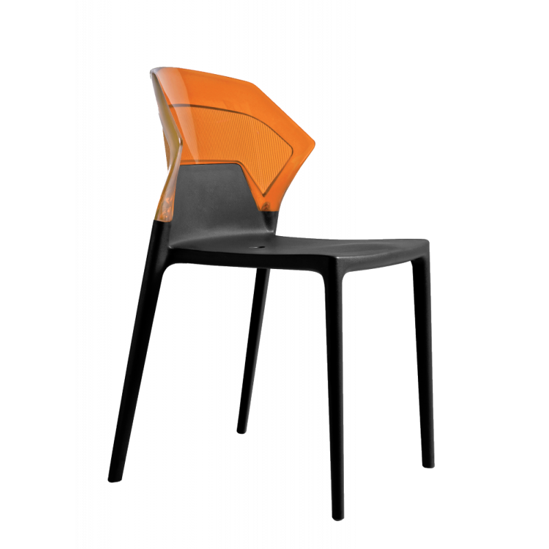 Стілець Papatya Ego-S чорне сидіння, верх прозоро-помаранчевий