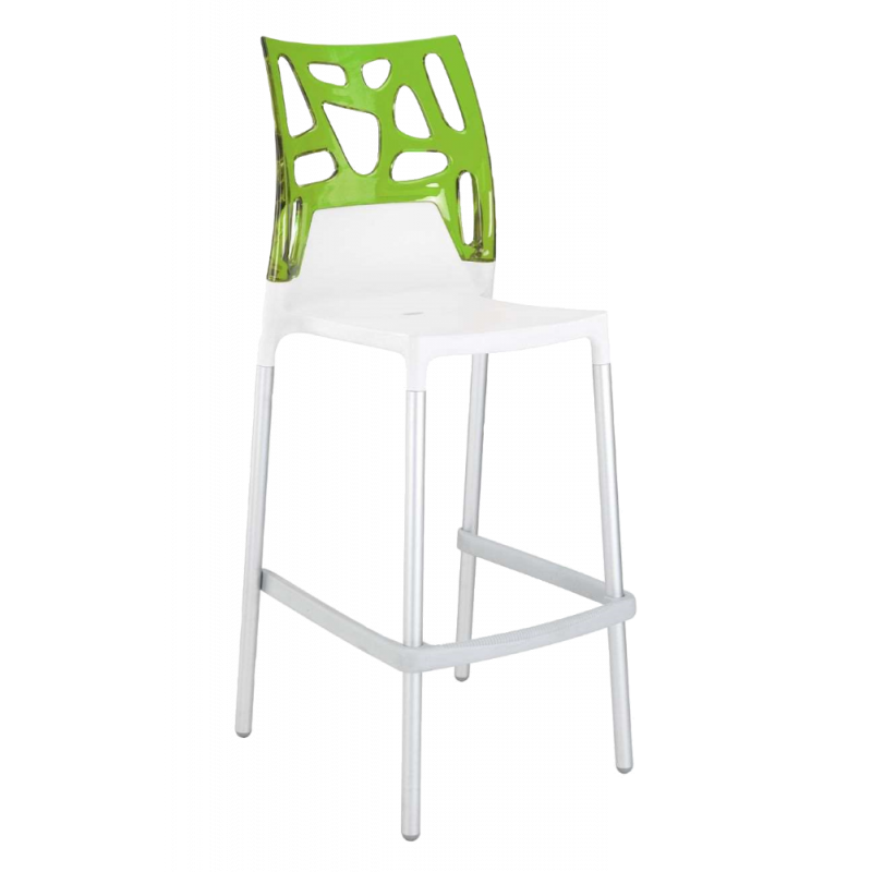 Барний стілець Papatya Ego-Rock біле сидіння, верх прозоро-зелений