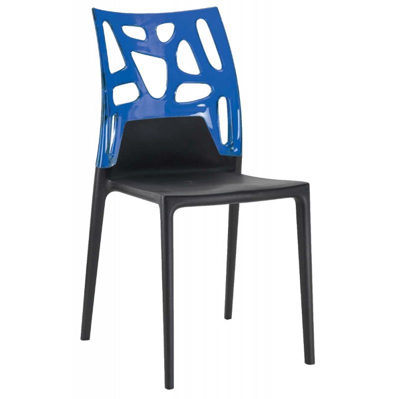 Стілець Papatya Ego-Rock чорне сидіння, верх прозоро-синій
