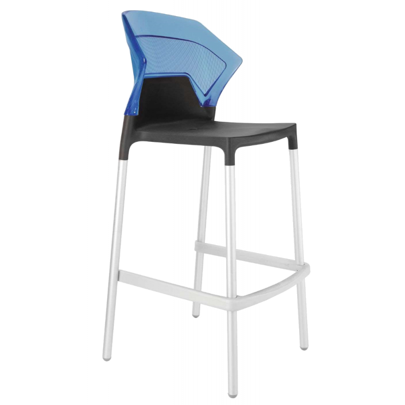 Барний стілець Papatya Ego-S антрацит сидіння, верх прозоро-синій