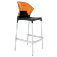 Барный стул Papatya Ego-S черное сиденье, верх прозрачно-оранжевый