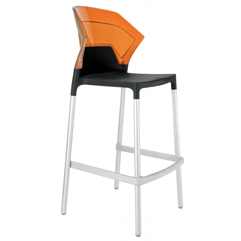 Барный стул Papatya Ego-S черное сиденье, верх прозрачно-оранжевый