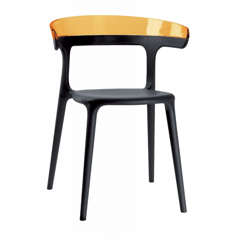 Крісло Papatya Luna чорне сидіння, верх прозоро-помаранчевий