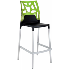 Барный стул Papatya Ego-Rock черное сиденье, верх прозрачно-зеленый