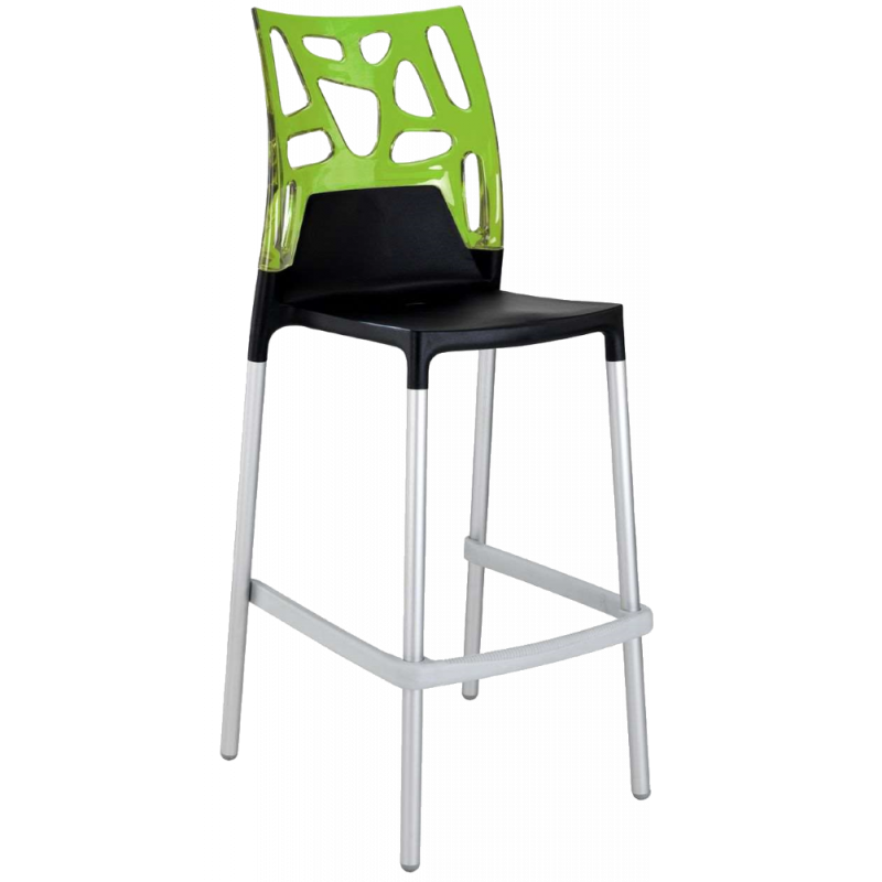 Барный стул Papatya Ego-Rock черное сиденье, верх прозрачно-зеленый