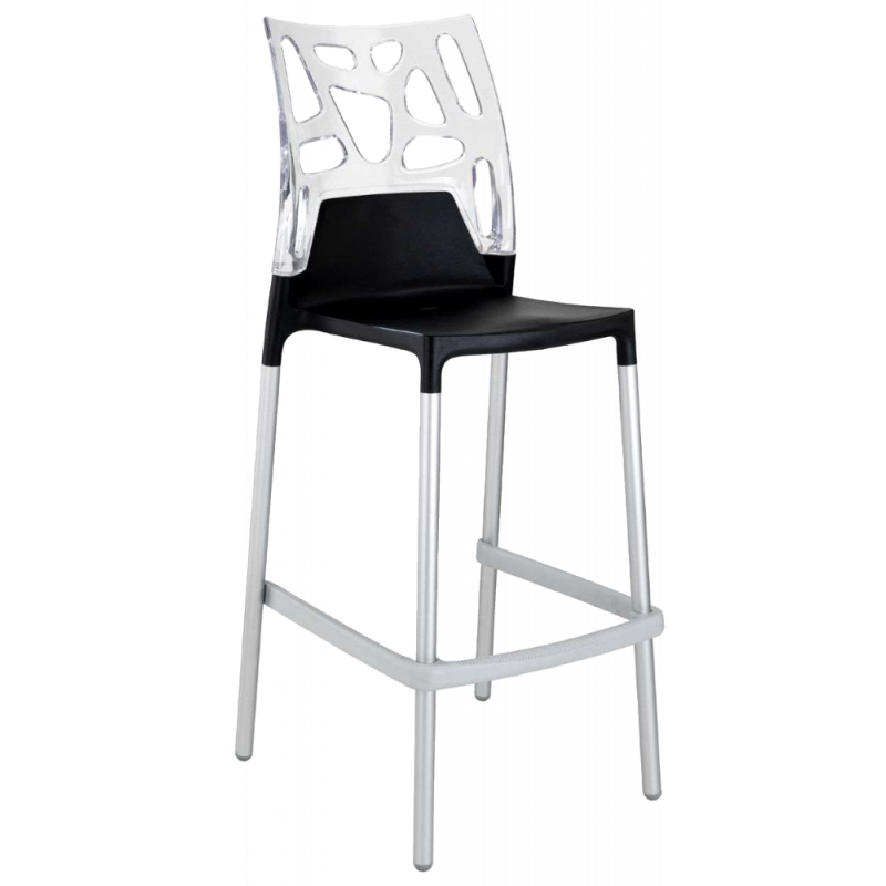 Барний стілець Papatya Ego-Rock чорне сидіння, верх прозоро-чистий