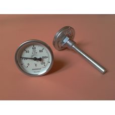 Термометр биметаллический трубчатый PAKKENS Ø63мм / от 0 до 120 ° С / трубка 10 см с резьбой 1/2 "Турция