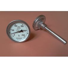 Термометр биметаллический трубчатый PAKKENS Ø63мм / Tmax = 250 ° С / гильза L = 100 мм (с резьбой 1/2 ") Турция