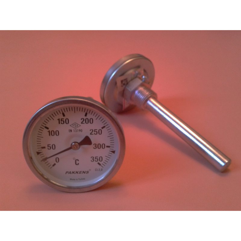 Термометр биметаллический трубчатый PAKKENS Ø63мм / Tmax = 350 ° С / гильза L = 100 мм (с резьбой 1/2 ") Турция
