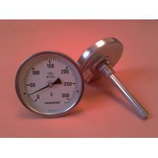 Термометр биметаллический PAKKENS Ø100мм от 0 до 300 градусов, трубка-капилляр 10 см с резьбой 1/2 "Турция