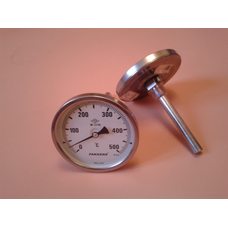 Термометр биметаллический PAKKENS Ø100мм от 0 до 500 градусов, трубка-капилляр 10 см с резьбой 1/2 "Турция