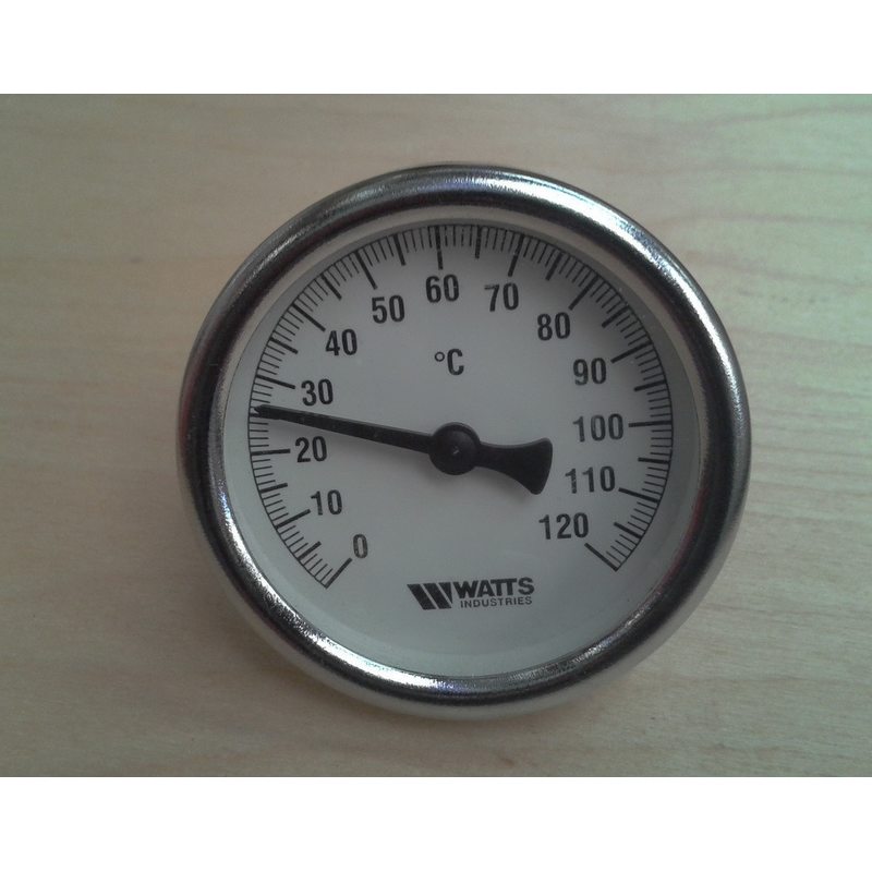Термометр биметаллический трубчатый WATTS Ø63мм от 0 до 120 ° С, гильза L = 50 мм (с резьбой 1/2 ") Германия