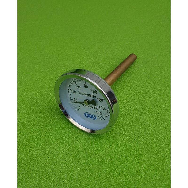 Термометр осевой трубчатый GROSS Ø60мм / диапазон 0 ° С - 160 ° С / трубка 100 мм (с резьбой 1/2 ") горизонтальный